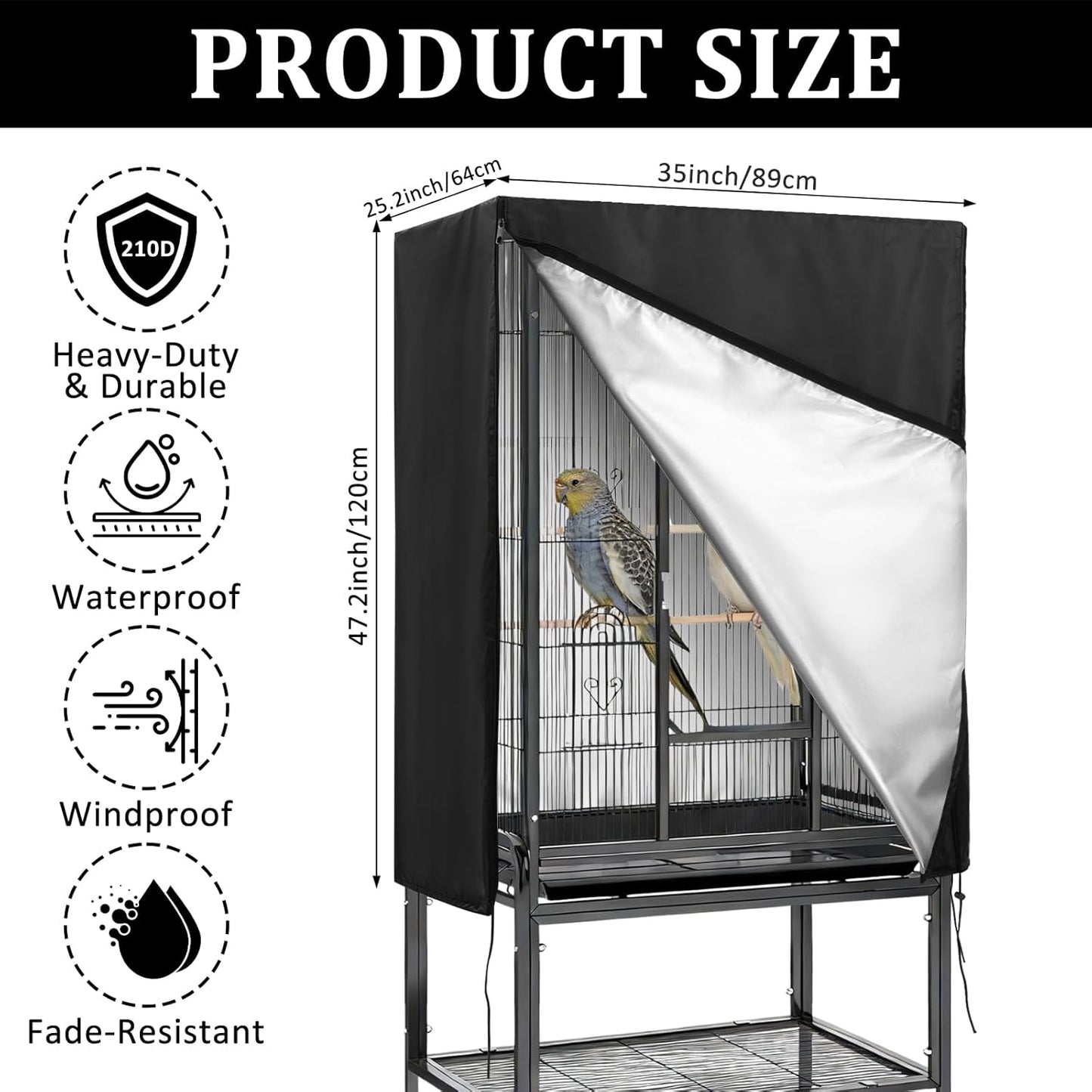 CebraBounze birdcage blackout cover zipper panel open showing interior structure
