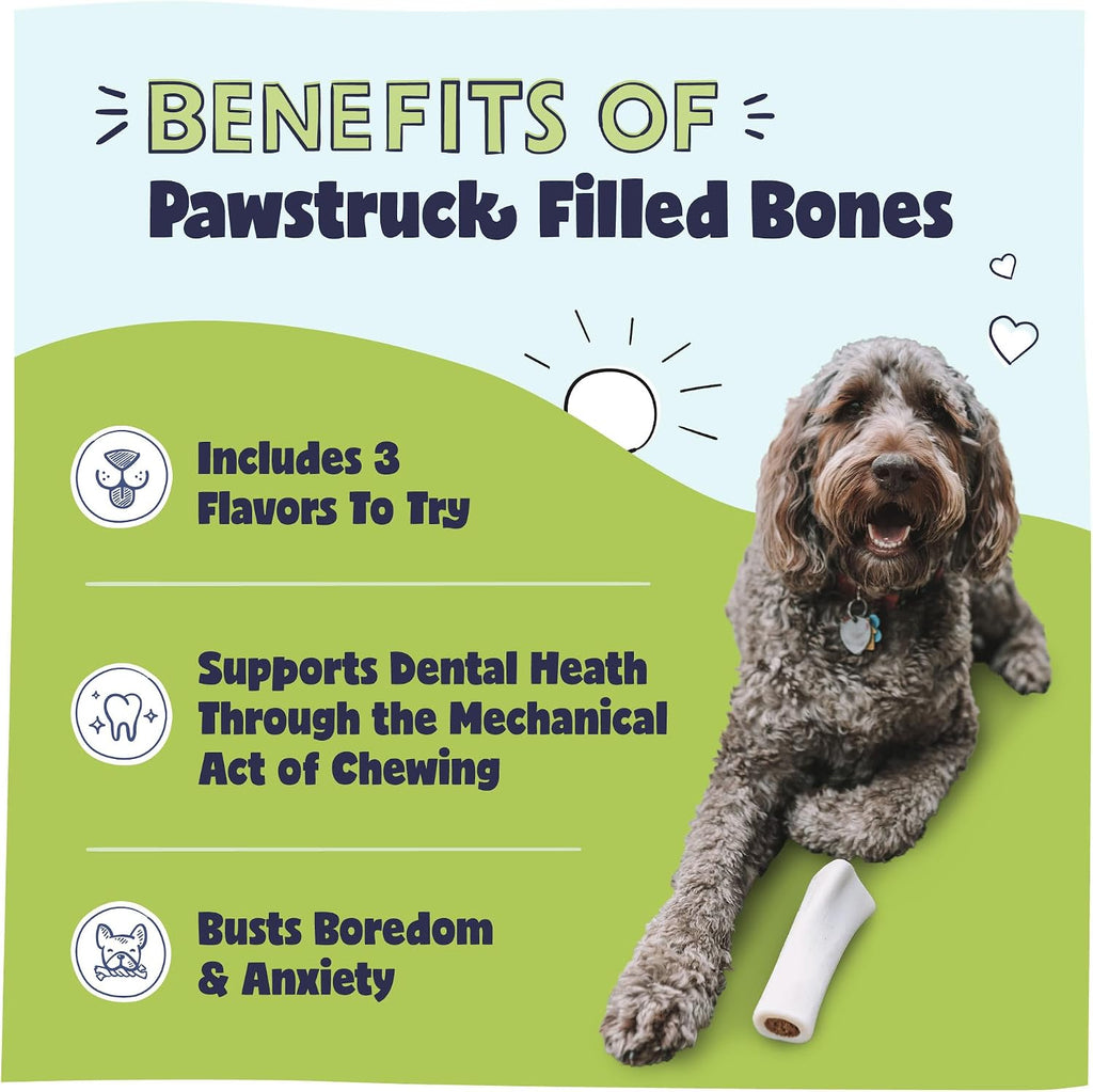 Three pack of Pawstruck stuffed femur dog chews