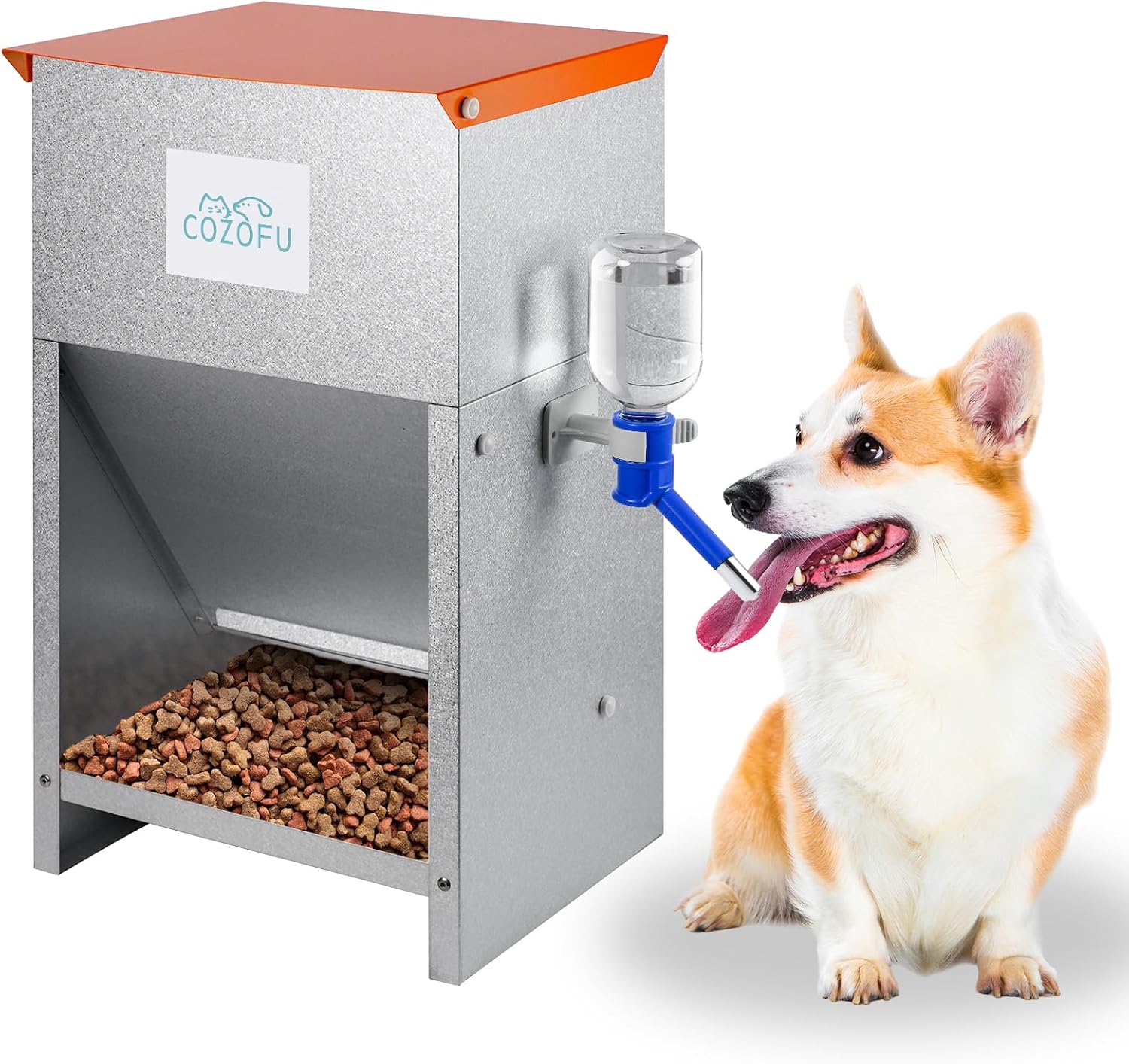 Dog Feeder - Galvanized Metal Pet Food Station for Indoor & Outdoor Use - Automatic Gravity-Fed Dispenser Suitable for Small, Medium, and Large Dog Breeds - Capacity: 25 Pounds of Dry Kibble - Image 9