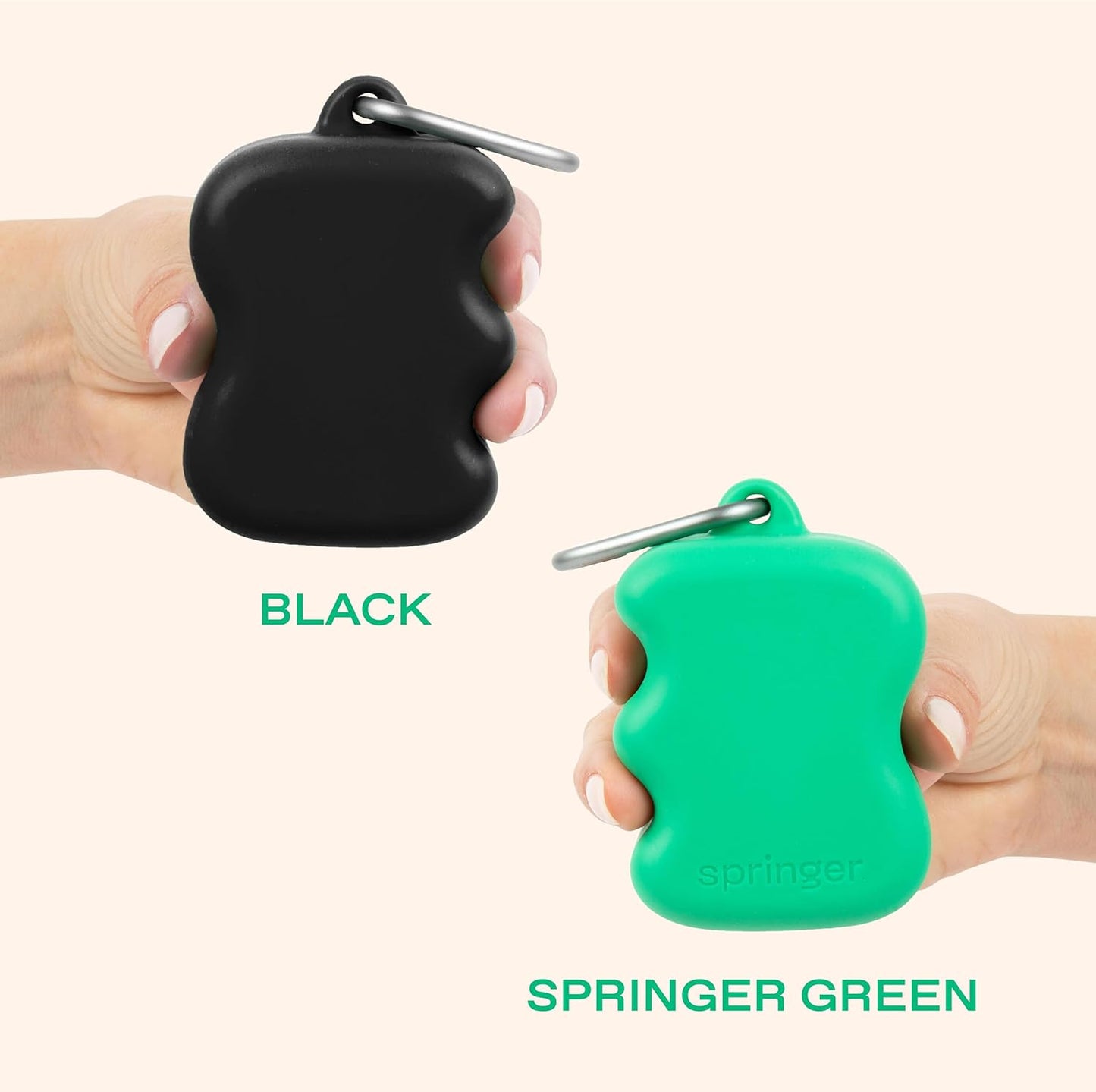 Springer dog treat pouch showing one handed squeeze dispensing