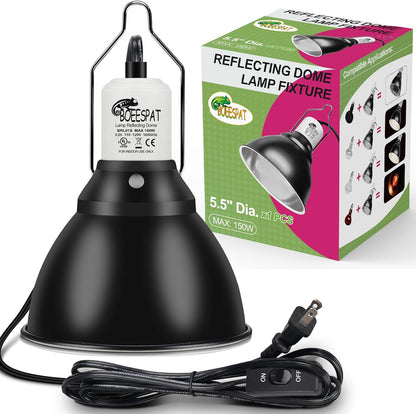 BOEESPAT reptile lamp bulb fixture front view highlighting the polished deep dome design.