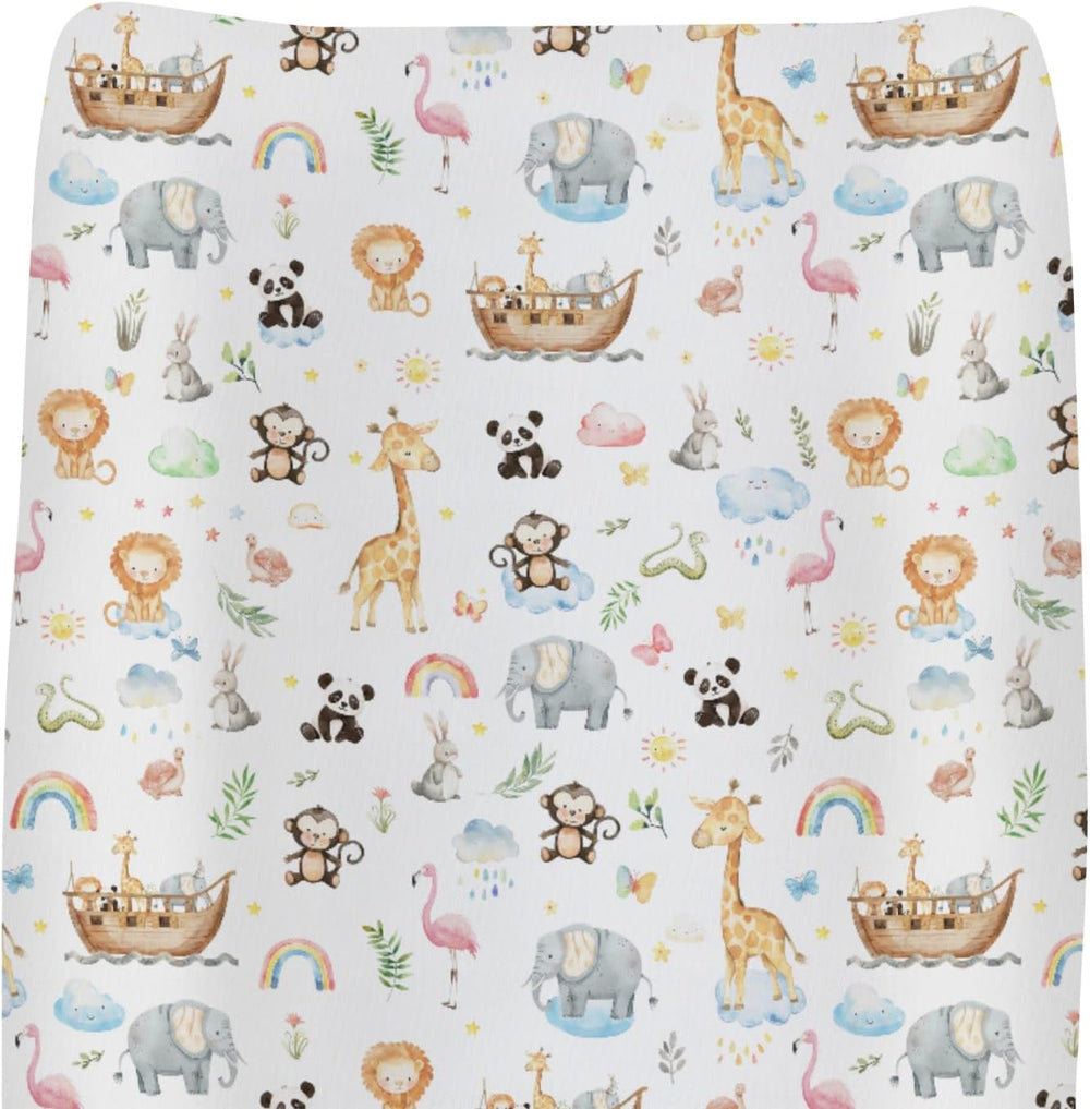 ZoUbqchY safari animals changing pad cover front view showing watercolor wildlife pattern.