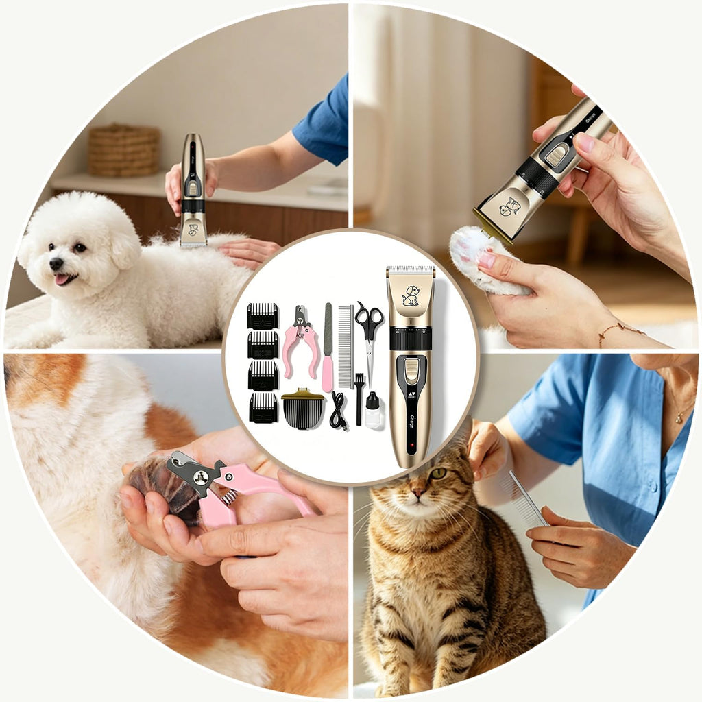 Dog Clippers for Grooming, Dog Grooming Kit with 2 Blades, Nail Clippers Set, 4 Limit Comb, Rechargeable Cordless Electric Quiet Hair Clipper Set for Dogs Cats Pets - Gold - Image 9