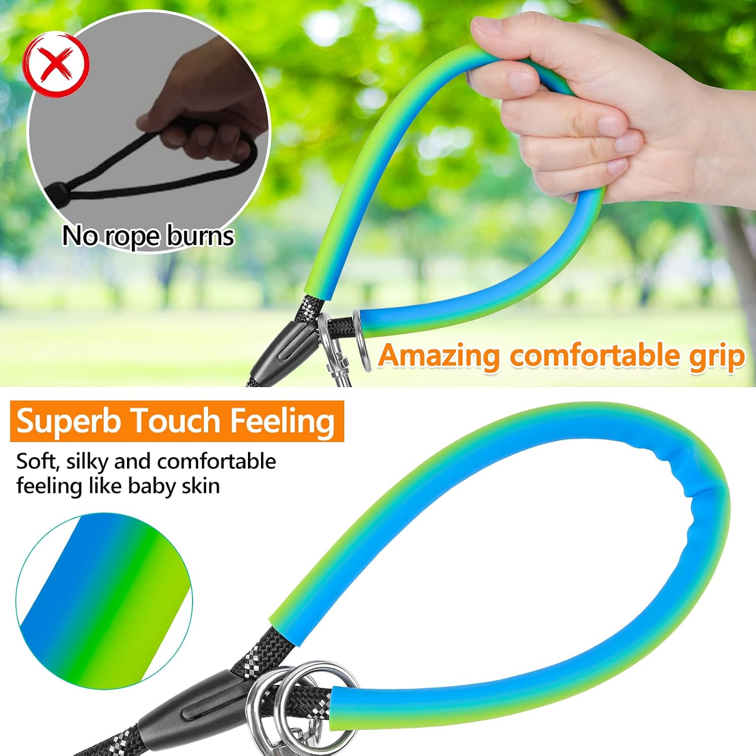 NTR heavy duty obedience recall lead soft rubber handle grip