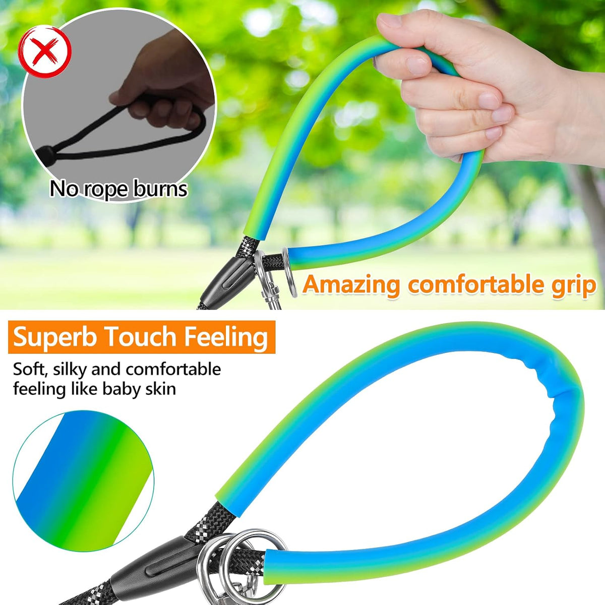 NTR heavy duty obedience recall lead soft rubber handle grip
