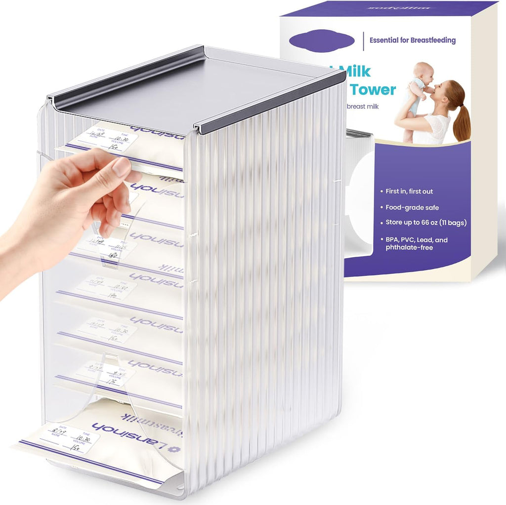E1vee1 breastmilk storage tower front view for freezer organization