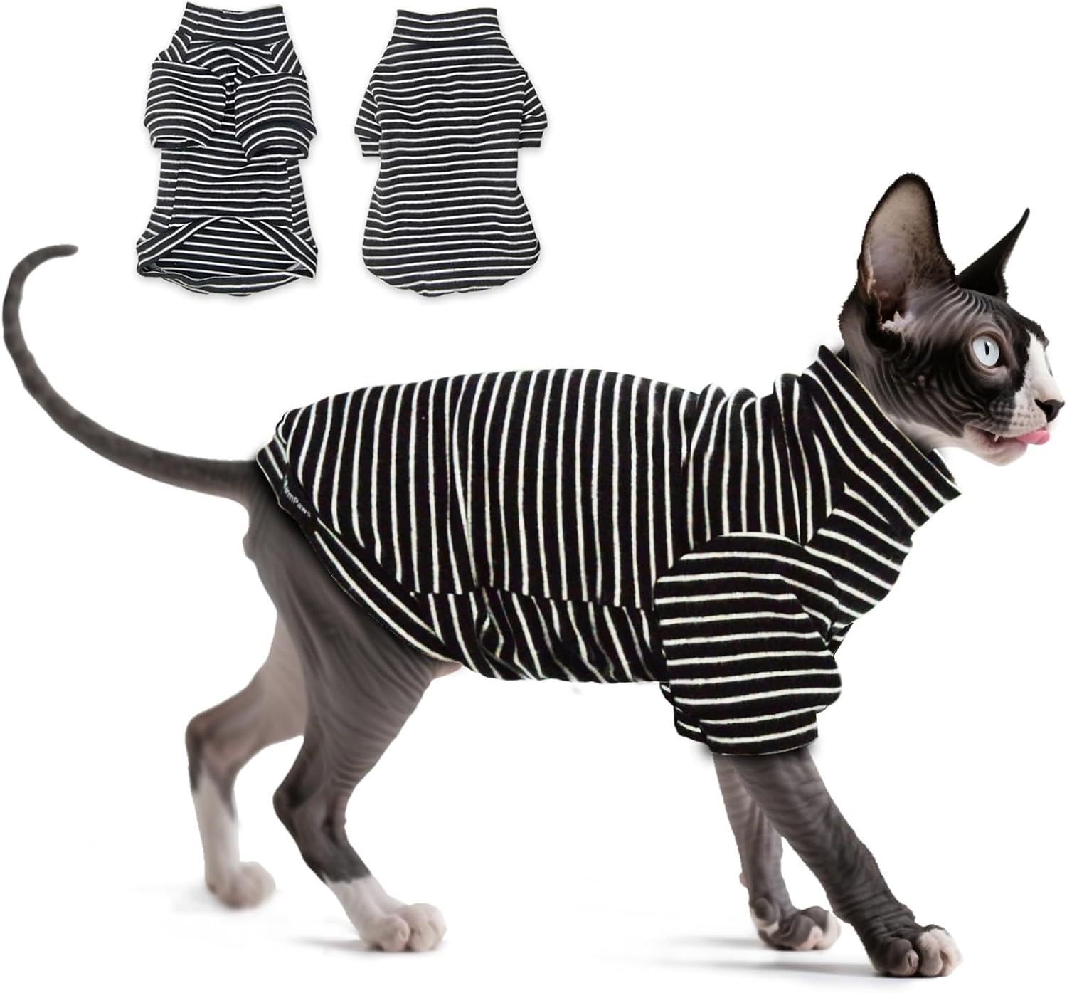 Flat lay of pink fleece Sphynx cat sweater