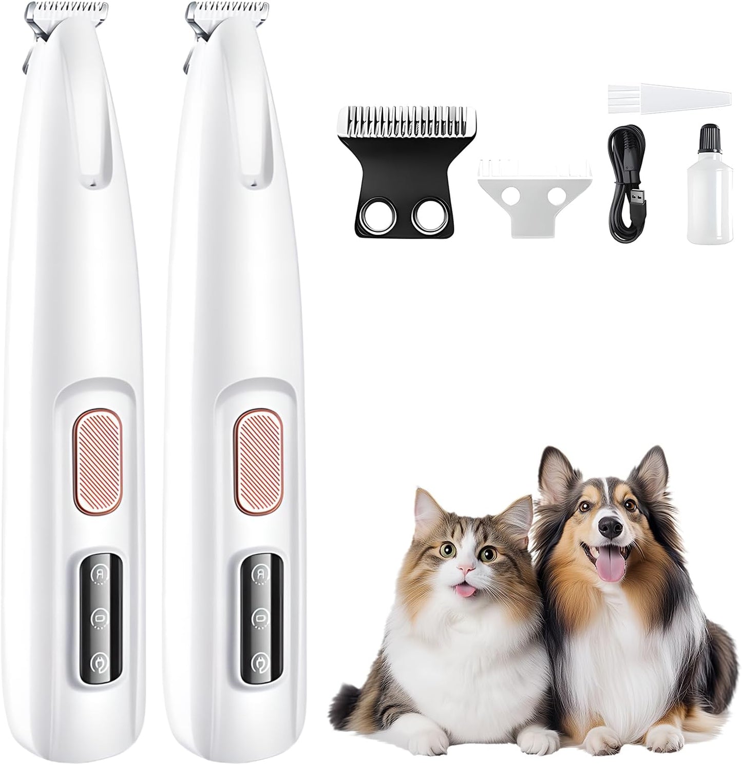 Safe pet grooming clipper being used gently on a calm small dog's face.