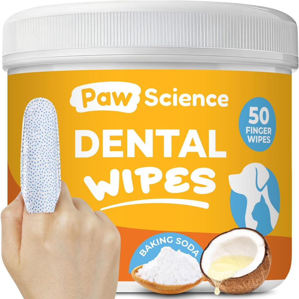Dog & Cat Teeth Cleaning Wipes - Dental Finger Wipes for Cats & Dogs - Pet Toothbrush & Tooth Brushing Kit - Effective Teeth Cleaner (Unscented) - Image 1