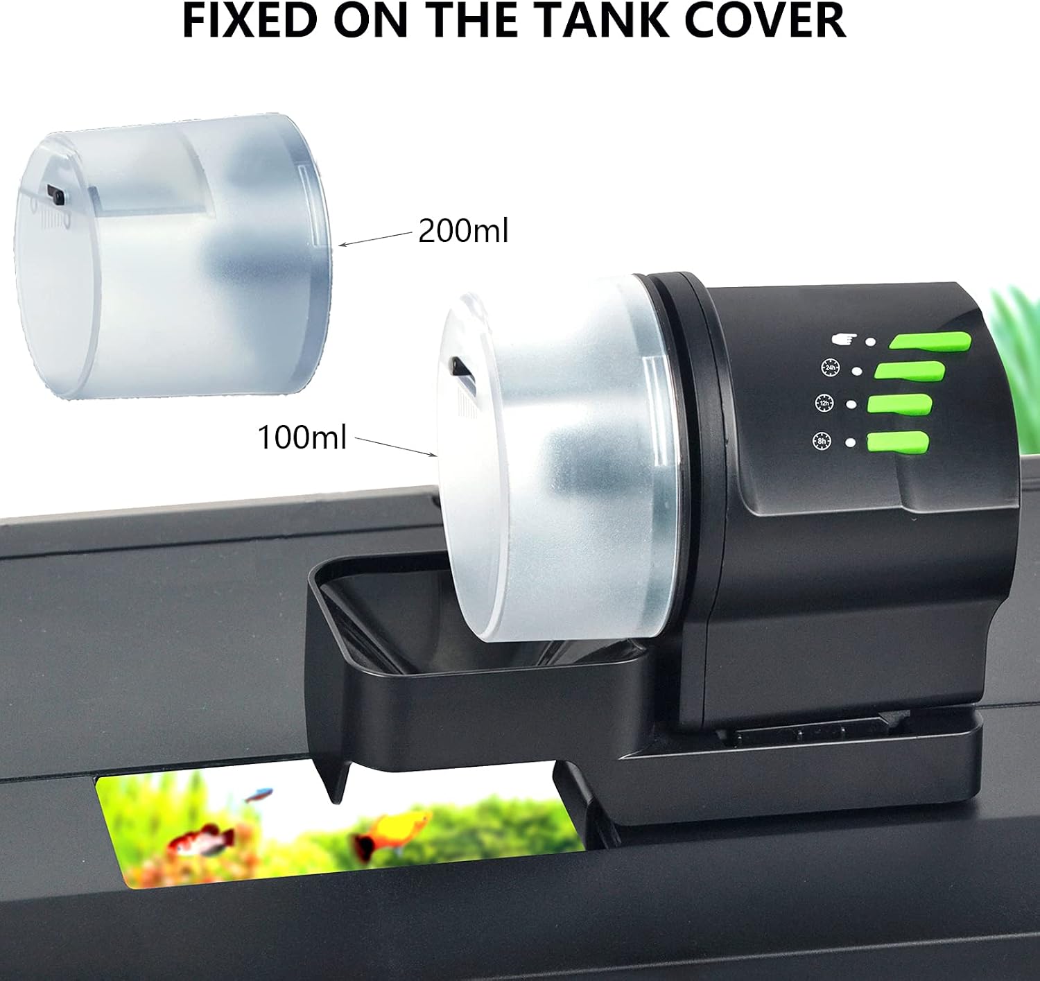 DXOPHIEX aquarium food dispenser attached to tank glass rim