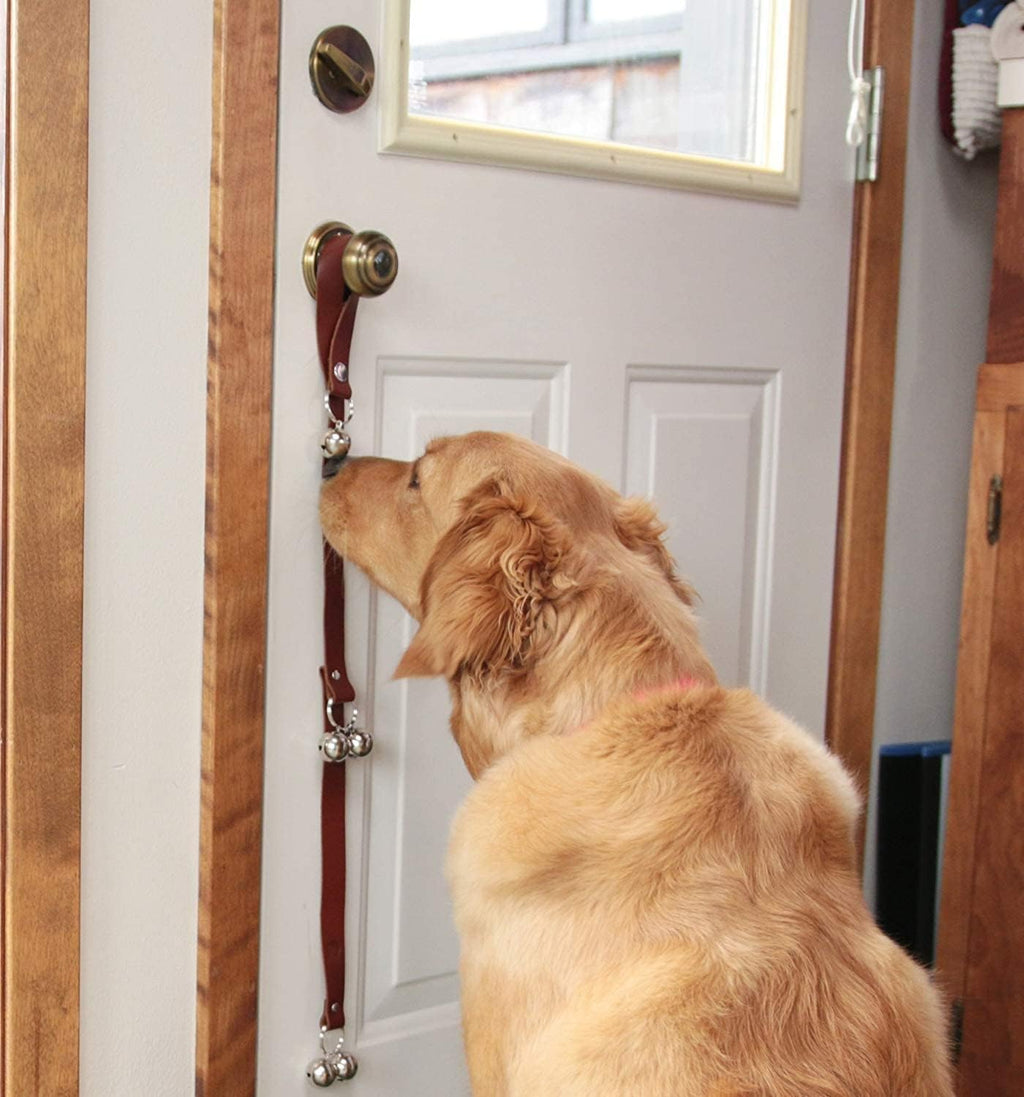 Cathylife dog doorbell installed on wooden door handle