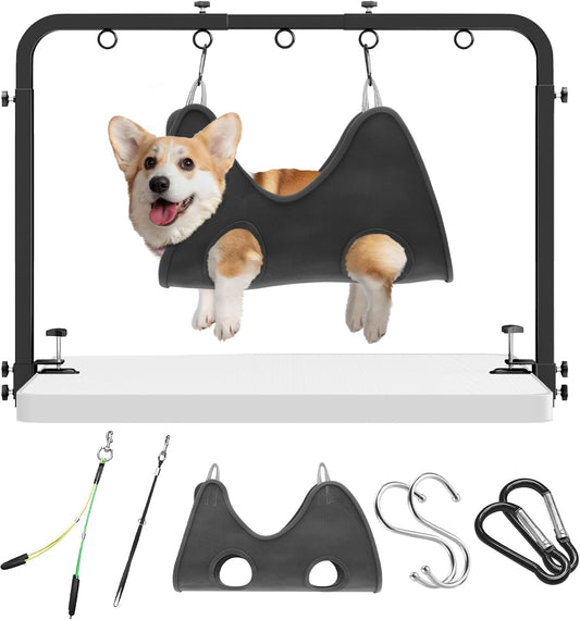 Niffgaff adjustable pet grooming arm with hammock front view