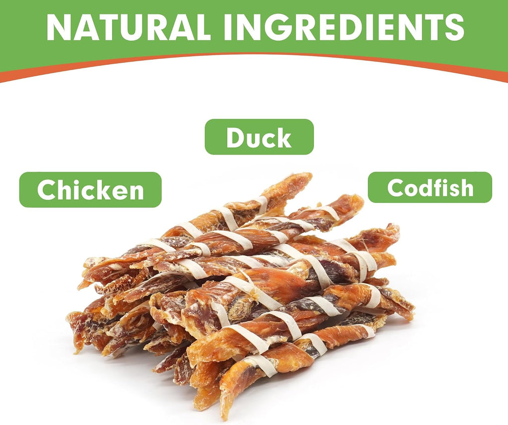 Mon2sun chicken duck and codfish dog treats packaging