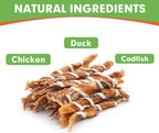 Mon2sun chicken duck and codfish dog treats packaging