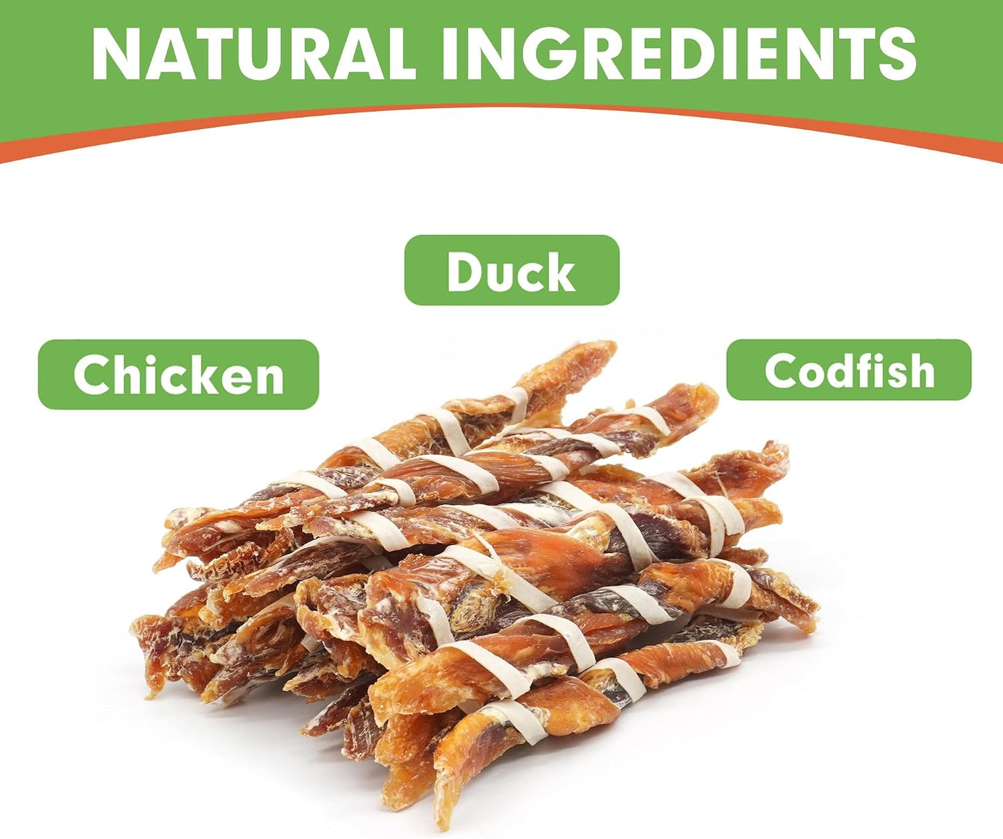Mon2sun chicken duck and codfish dog treats packaging