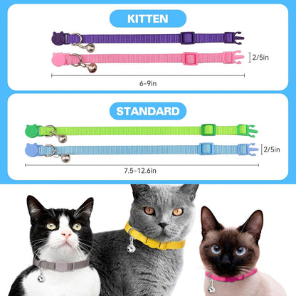 Sixteen pieces bulk set of colorful safety collars for boy and girl cats showing matching colored buckles