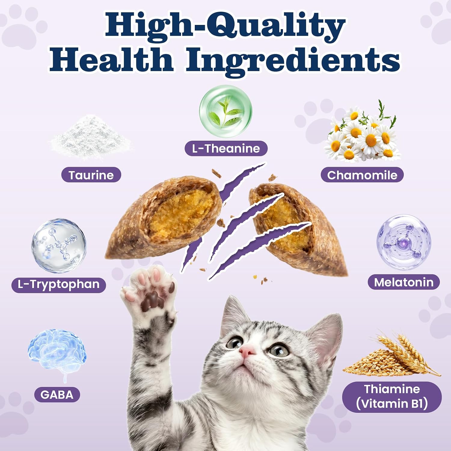 Back label of PLBKCTS Weallin calm treats showcasing ingredients like Melatonin and GABA.