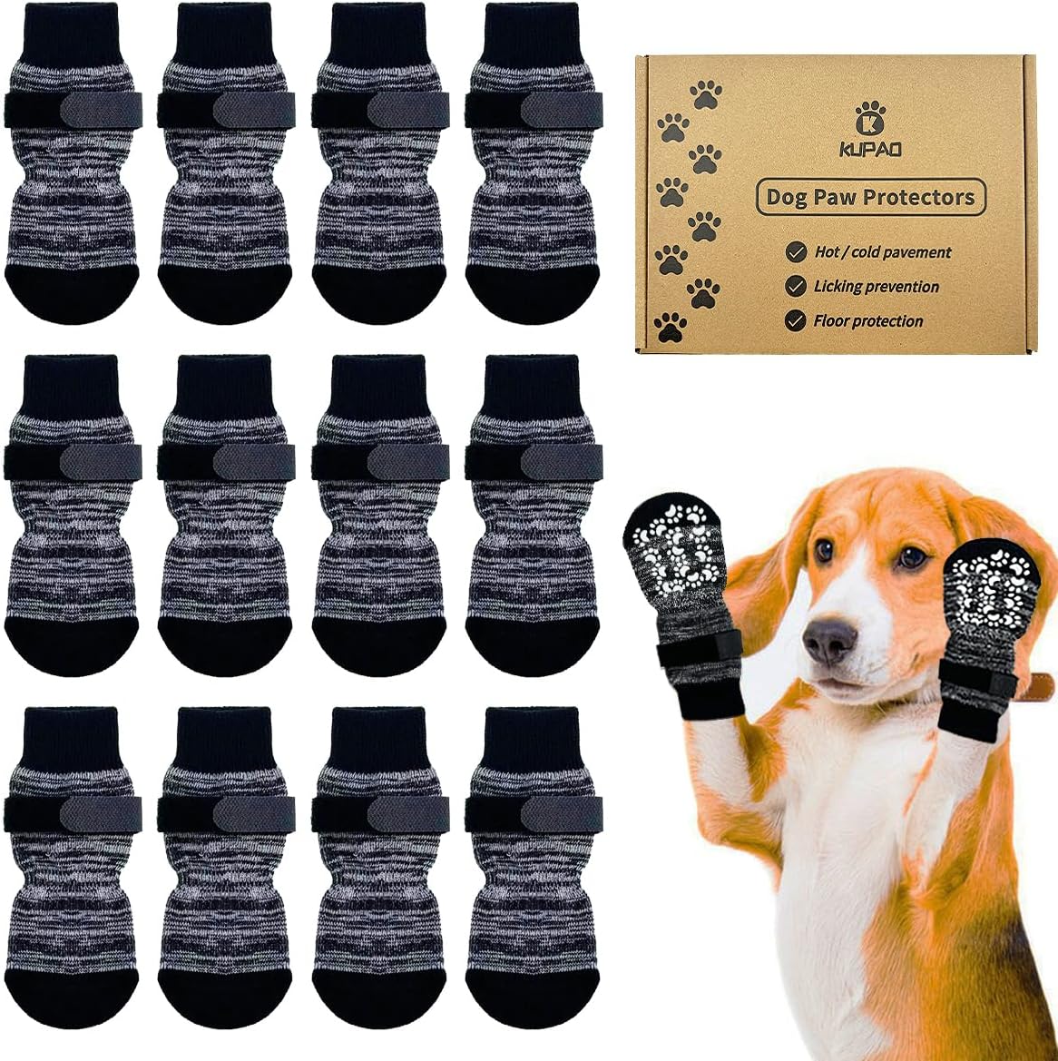 Kupao anti slip dog socks front view in grey