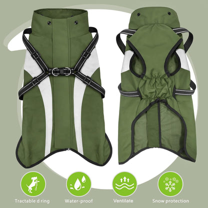 Mosucoirl waterproof dog suit showcasing the flexible elastic abdominal band for a snug fit.