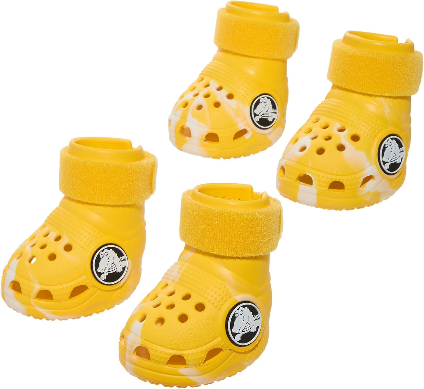 Barkbox yellow crocs dog shoes front view for large breeds