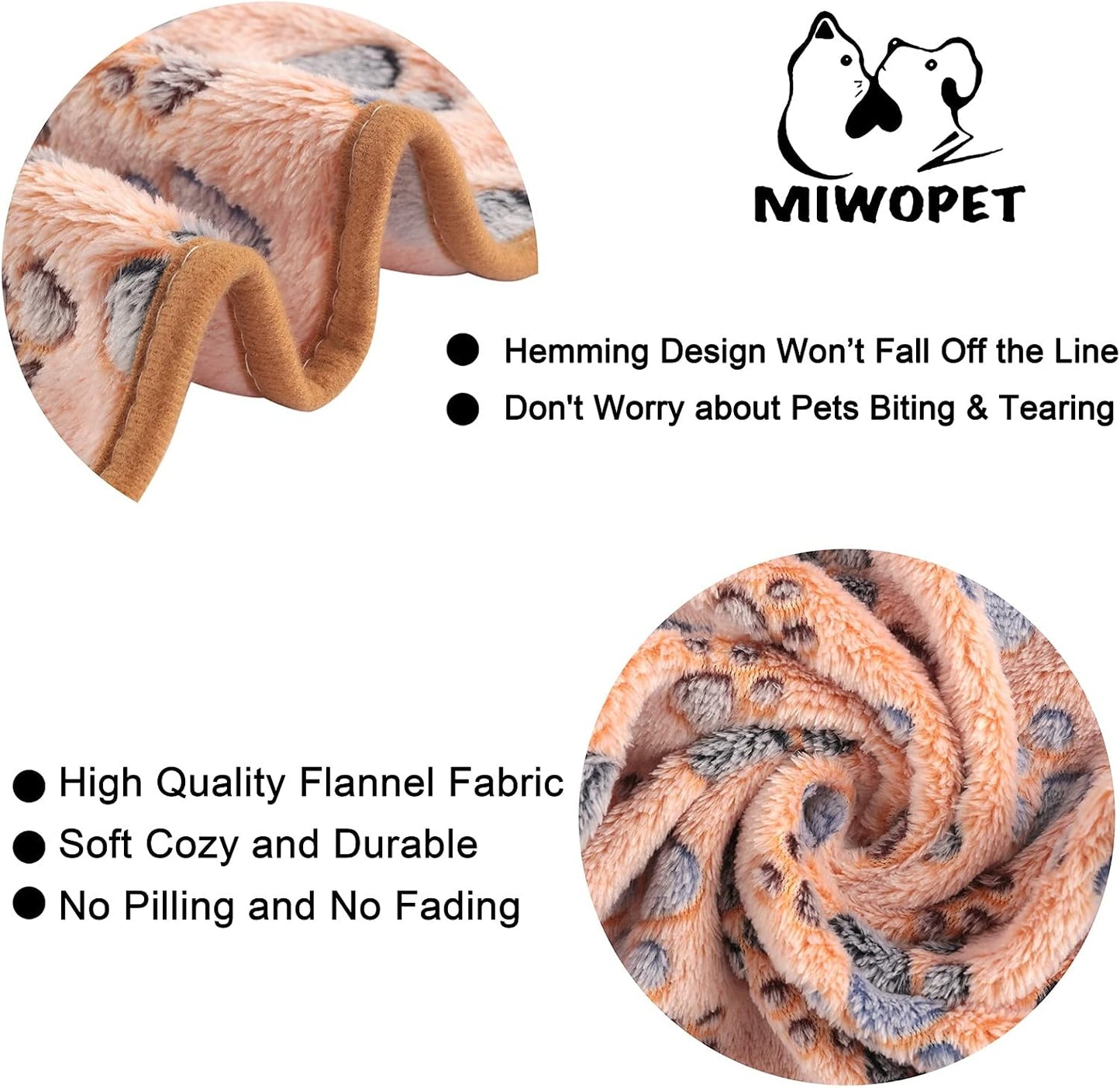 Three different colored soft fleece pet throws in brown pink and white arranged together.