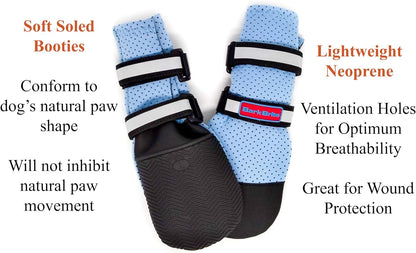 Durable rubber sole of blue neoprene paw protector boot
