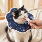 Soft cat neck collar for grooming and nail trimming showing the strong adhesive strip.