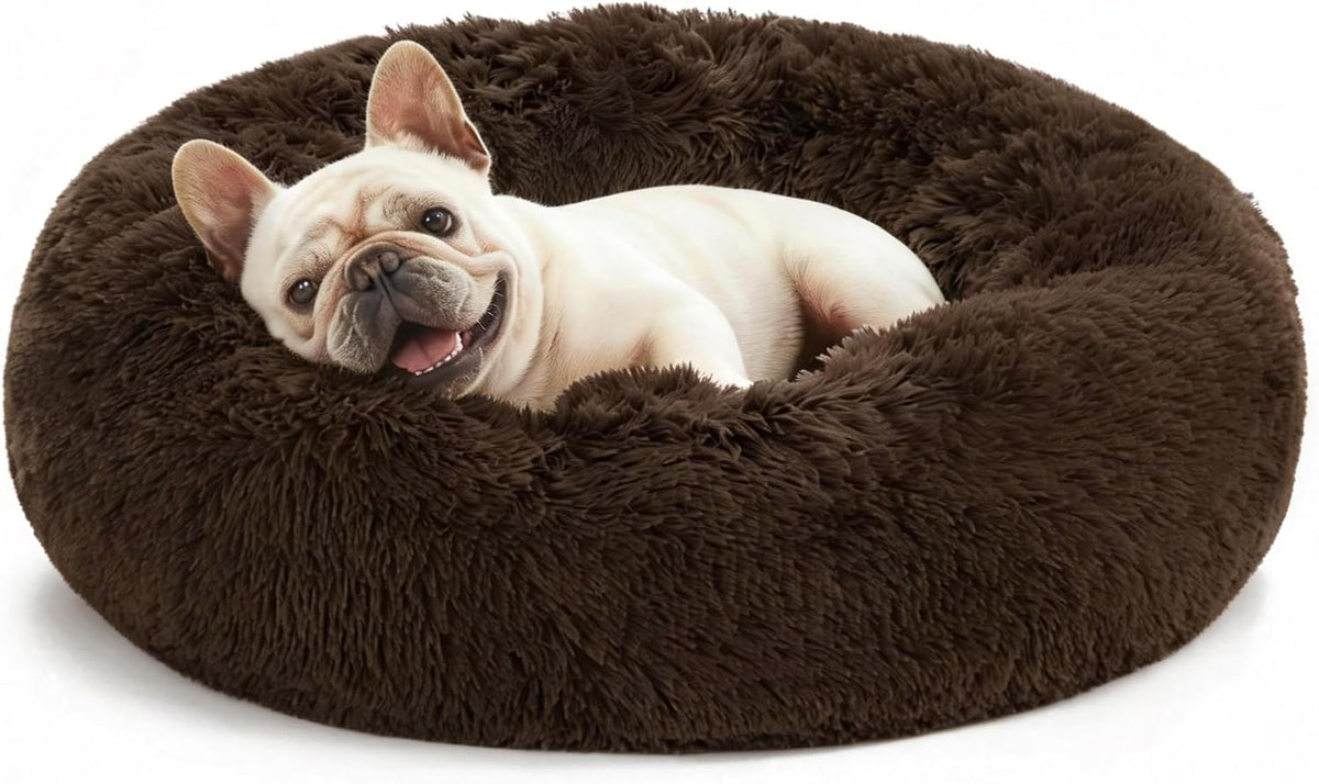 Love's cabin Calming Cat Bed for Indoor Cats, Anti-Anxiety Donut Round Dog Bed, Fluffy Faux Fur Washable Pet Bed for Small Medium Dogs and Cats, Grey, 20in - Image 14