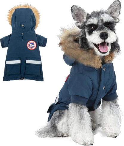 PINA small dog winter coat front view in navy blue color