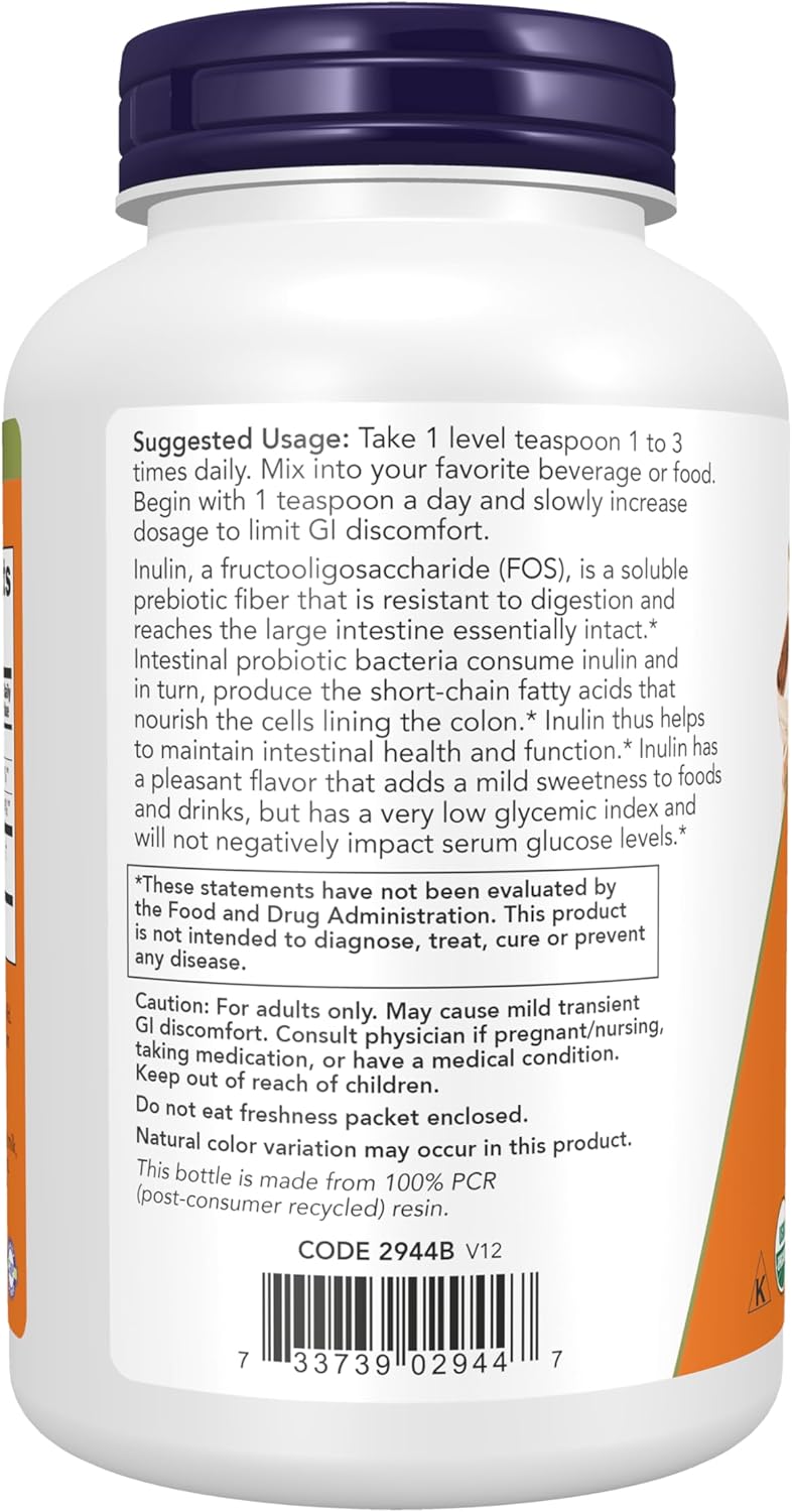 NOW Foods Supplements, Inulin Prebiotic Pure Powder, Certified Organic, Non-GMO Project Verified, Intestinal Support*, 8-Ounce - Image 3