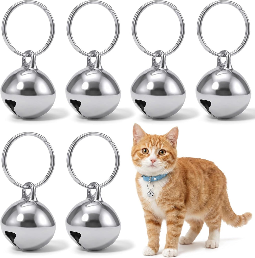 Thrymme 6 Pack Dog Collar Bell front view showing six silver anti lost training bells with attachment rings