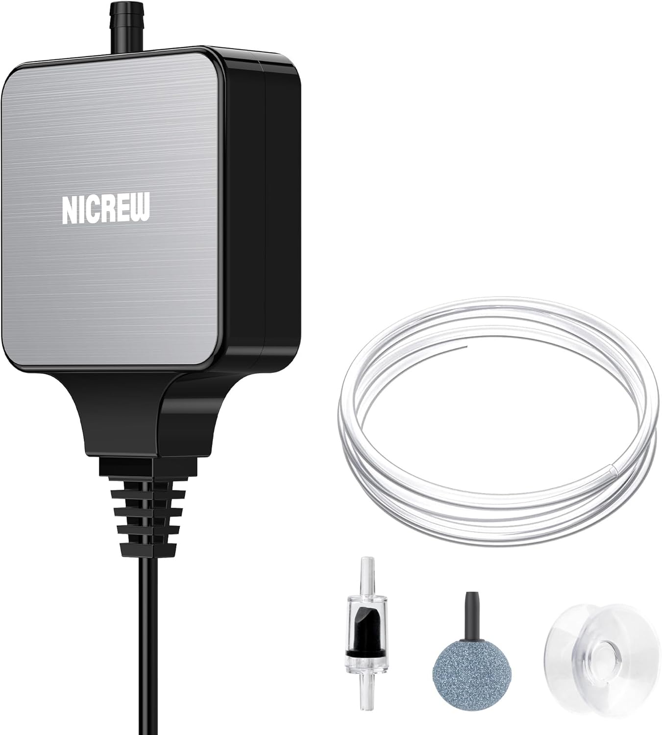 Nicrew Nano Silent Aquarium Air Pump front view in black