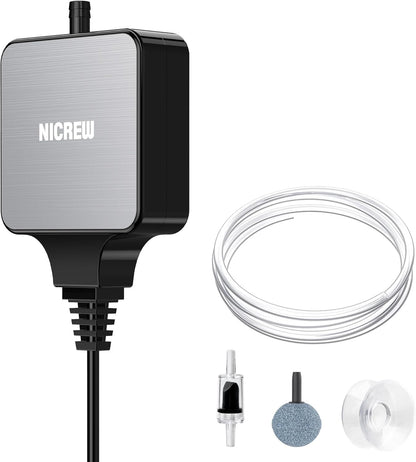 Nicrew Nano Silent Aquarium Air Pump front view in black