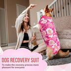 Nasjac imported pet post operative outfit pink floral pattern display.