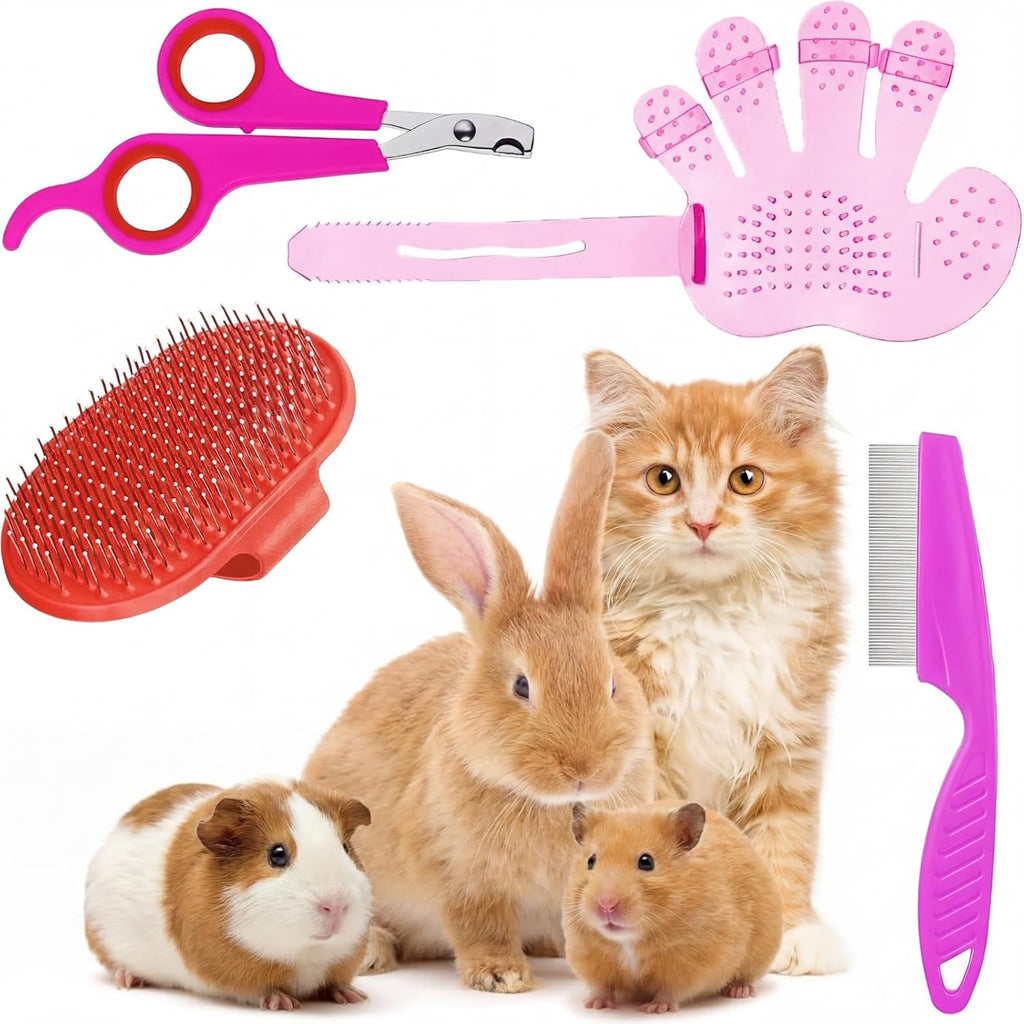 Patelai small pet comb and shampoo bath brush set for rabbit grooming maintenance