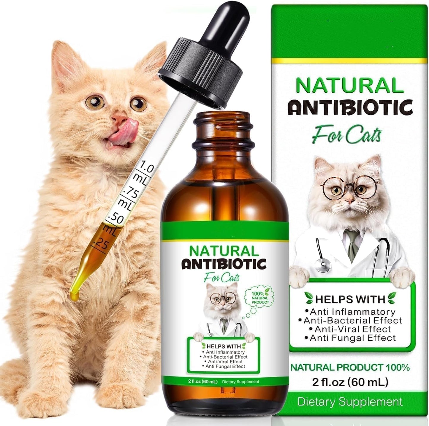 Akareni natural cat antibiotics liquid drops front view for feline immune support.