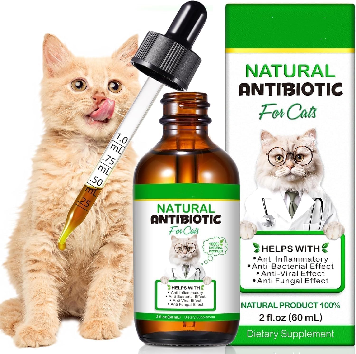 Akareni natural cat antibiotics liquid drops front view for feline immune support.