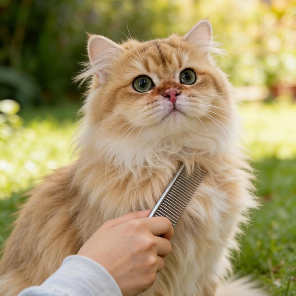 Pet owner using Dxlam comb on a dog coat