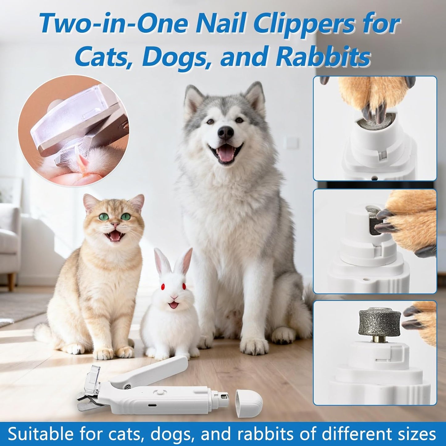 Built in diamond wheel pet nail grinder port for smoothing sharp edges
