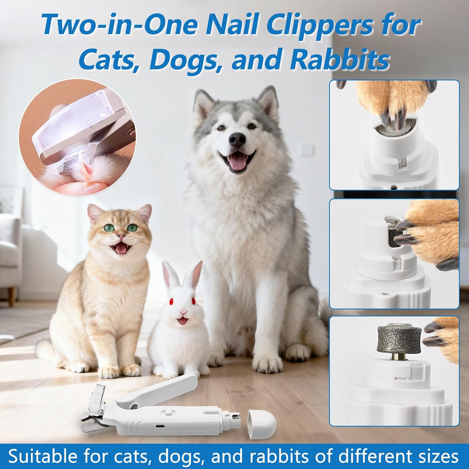 Built in diamond wheel pet nail grinder port for smoothing sharp edges