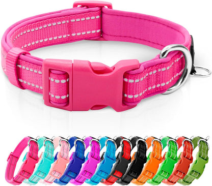 Azuza reflective dog collar hot pink front view