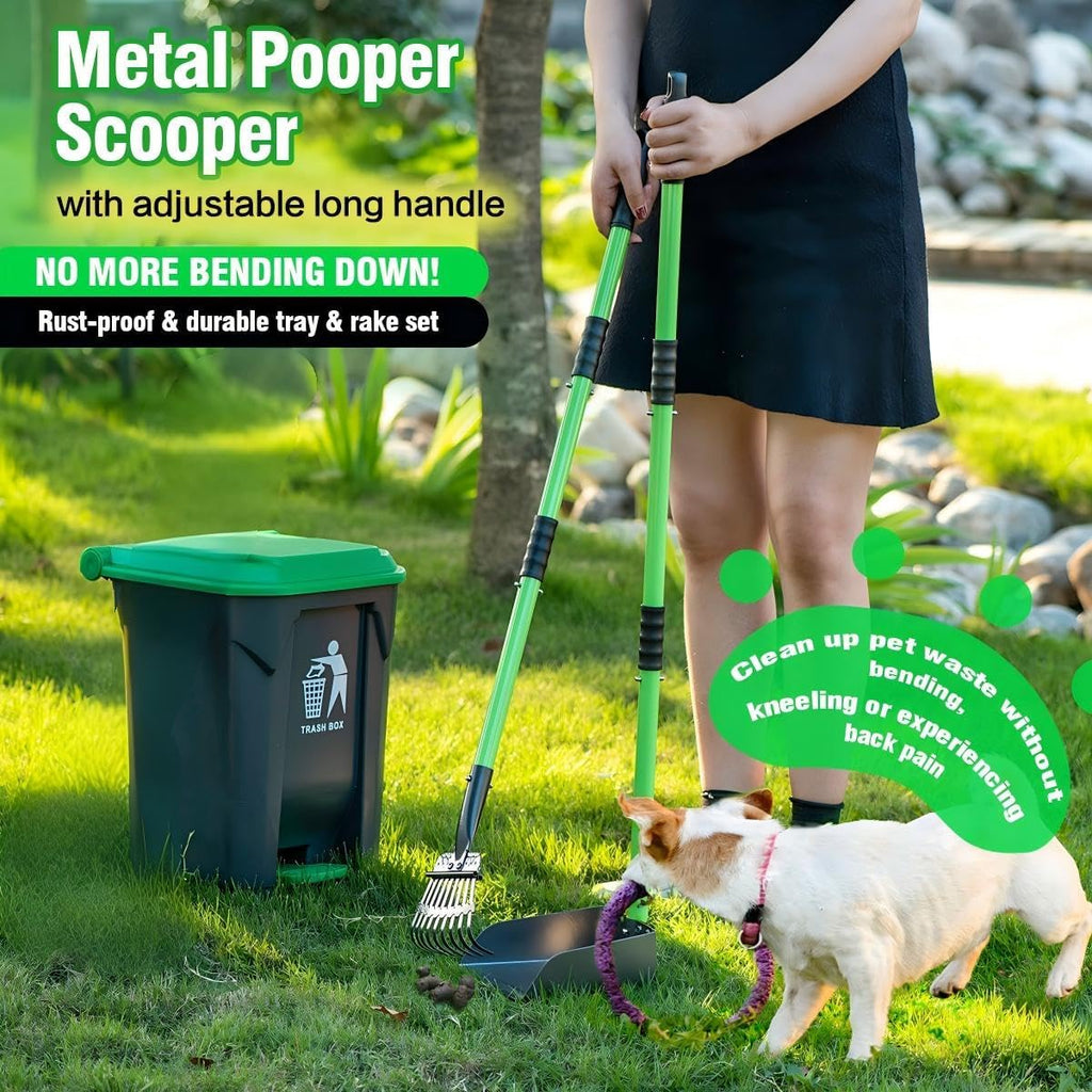 MXF dog poop scooper set close up highlighting the adjustable long handle connections