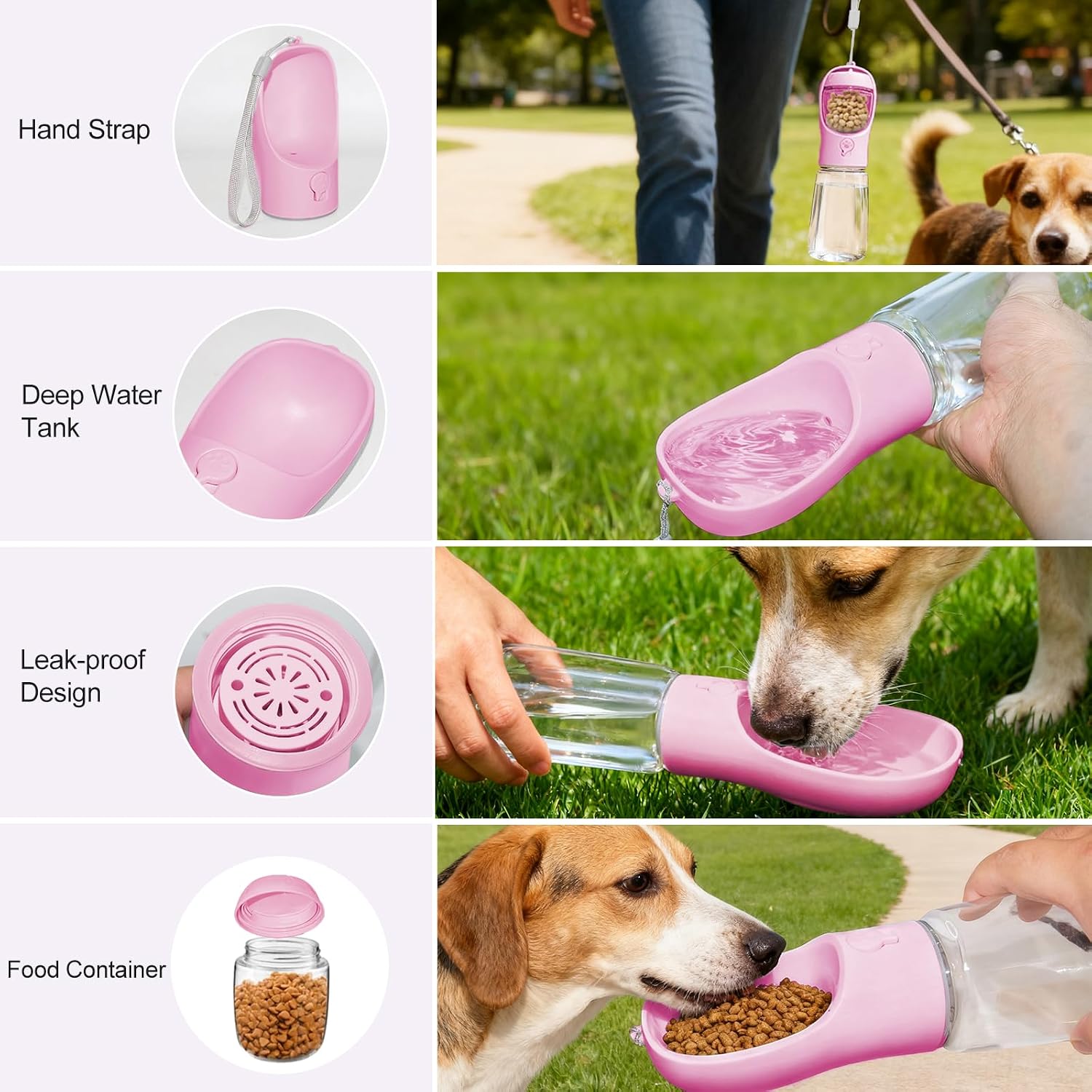Liphier pink dog water bowl dispenser with dual carrying hand straps