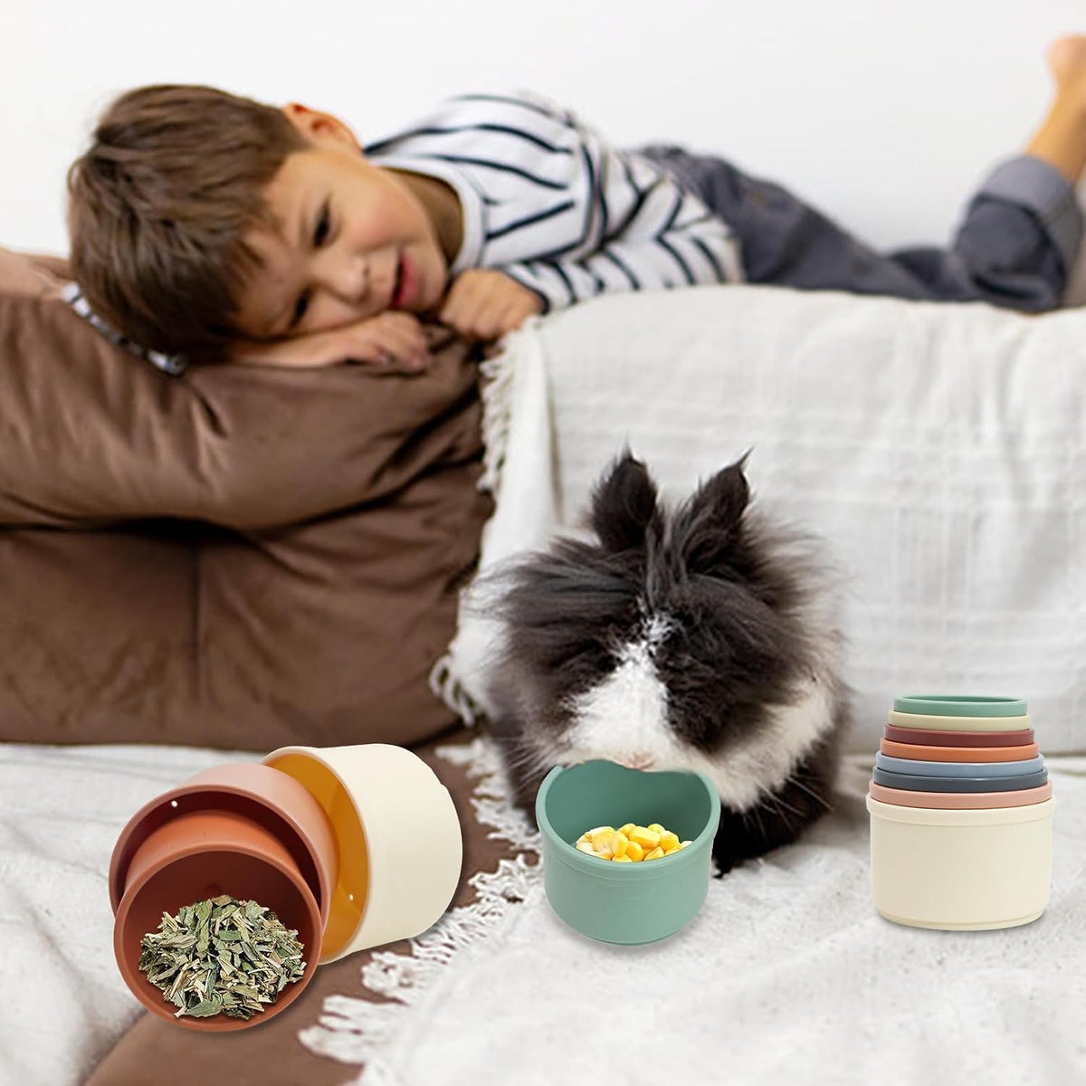 Hmxpls small pet enrichment toys showing eight colorful pieces nested together compactly