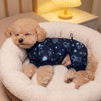 XPUDAC soft dog onesies utilized as a comfortable post-surgery recovery suit.