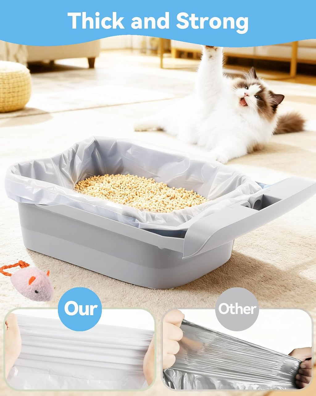 Pre separated automatic litter box replacement bags on a roll