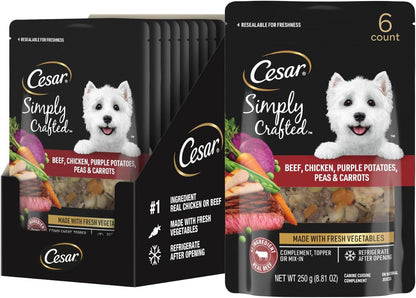 Cesar Simply Crafted Adult Wet Dog Food Toppers for Dry Food, Wet Food for Dogs, Chicken, Carrots, Potatoes & Peas, 8.82 oz. Pouches, 6 Count (Pack of 2) - Image 12