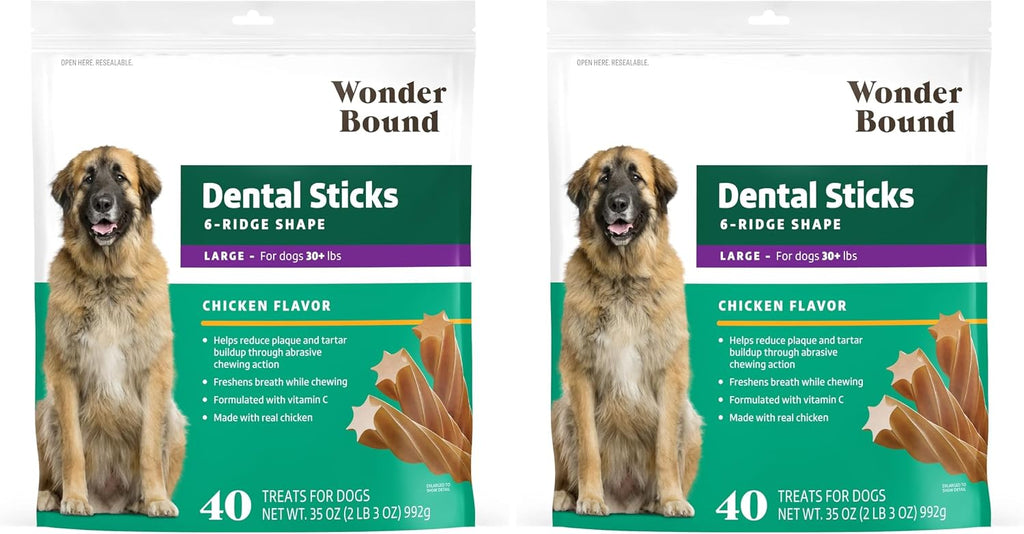 Amazon Brand - Wonder Bound Chicken Flavor Dental Sticks for Large Dogs (Over 30 lbs), 6-Ridge Shape for Plaque & Tartar Control, Freshens Breath, Made With Real Chicken, 40 Count (Pack of 1) - Image 9