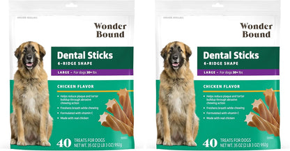 Amazon Brand - Wonder Bound Chicken Flavor Dental Sticks for Large Dogs (Over 30 lbs), 6-Ridge Shape for Plaque & Tartar Control, Freshens Breath, Made With Real Chicken, 40 Count (Pack of 1) - Image 9