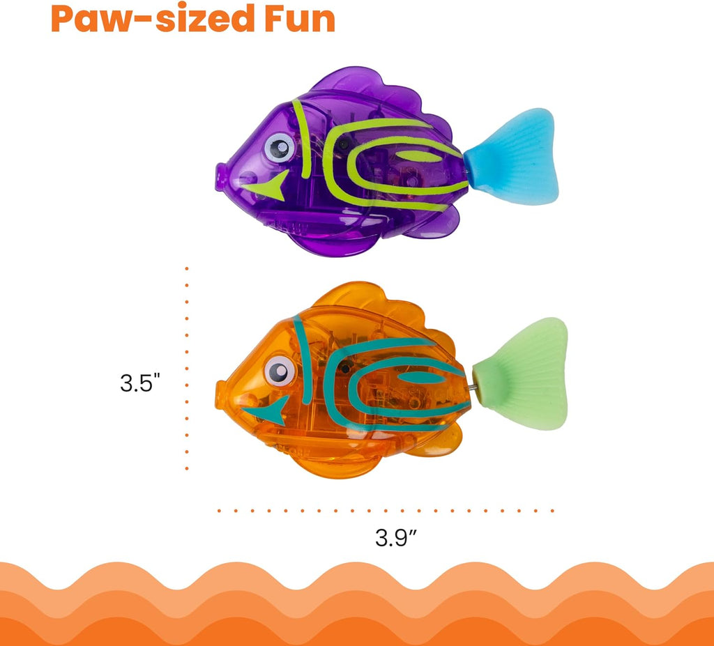 Catstages interactive electronic fish demonstrating the secure battery compartment area.